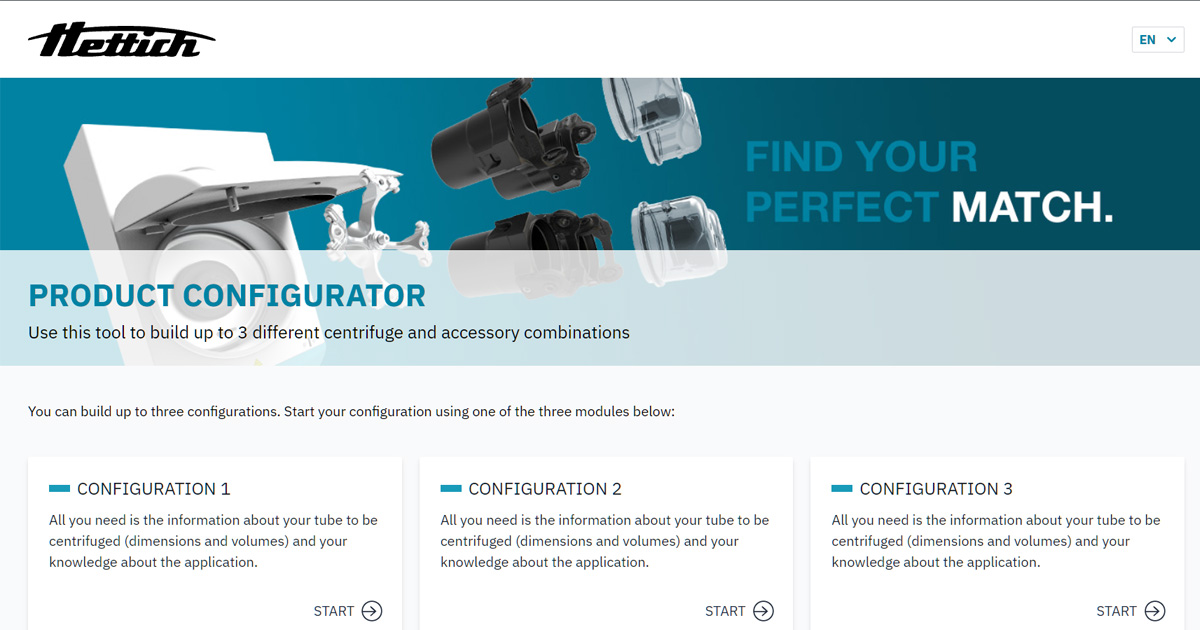 Stel uw eigen centrifuge samen met onze configurator